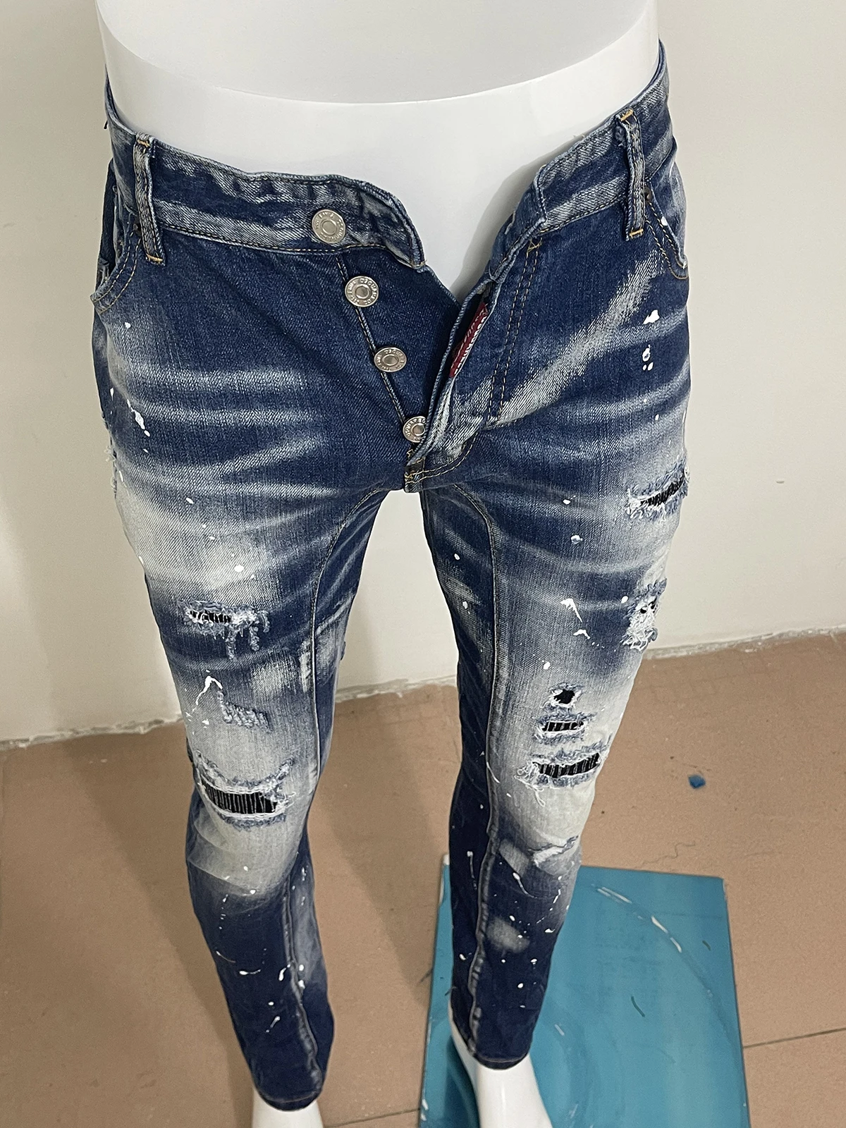 Top Trends: Spring 2023 New Jeans Men&#039;s D2 Jeans Slim-fitting Micro-spring Wash Dark Blue Lettering Tide Tide Stitching Fashion A603 Shoppable Styles