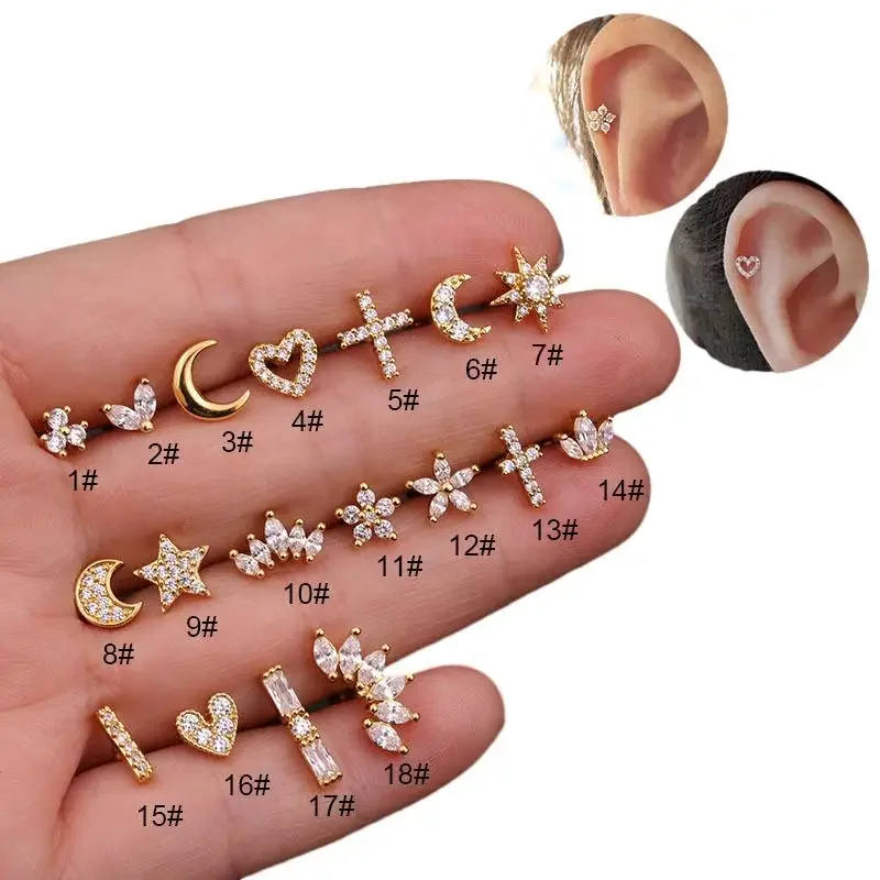 Top Trends: 1Piece Heart Piercing Stud Earrings For Women Earrings Jewelry Stainless Steel Moon Star Flower Earring For Mother Day Shoppable Styles