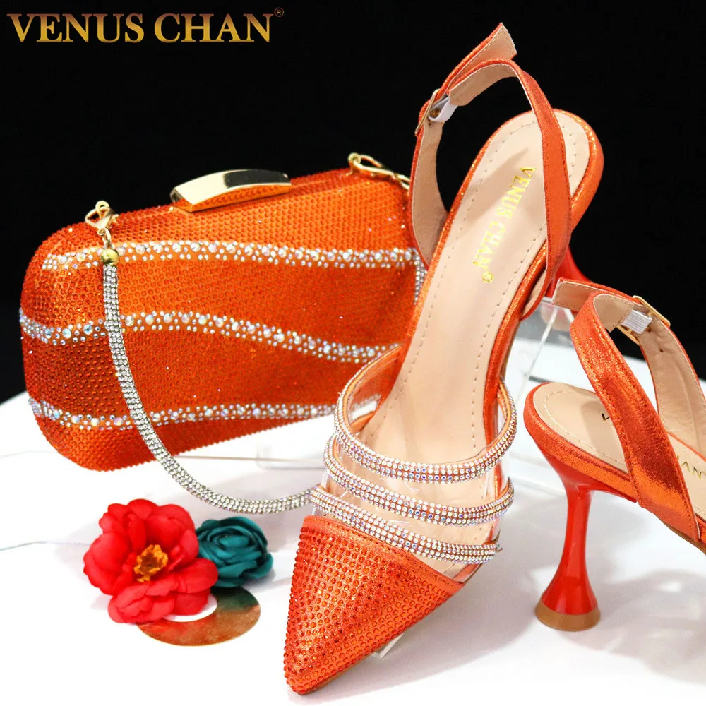 Top Trends: Venus Chan 2023 Newest INS Style Orange Color Elegant High Heels Nigeria Popular Design African Ladies Shoes And Bag Set Shoppable Styles