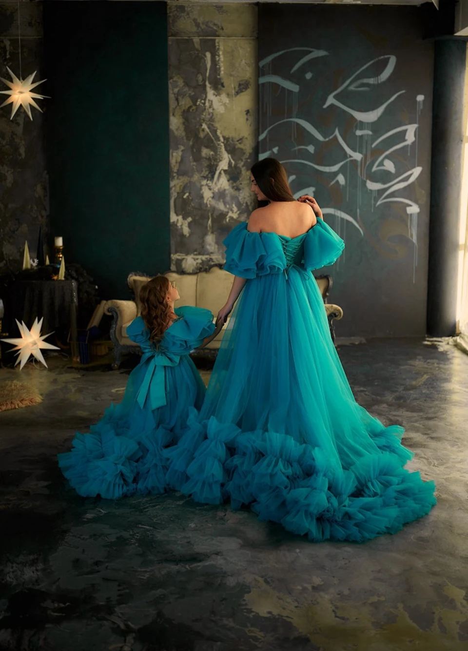 Top Trends: New Design Gorgeous Mother And Daughter Matching Tulle Fluffy Dresses Ruffle With Train Off The Shoulder Evening Party Prom Gown Shoppable Styles - Image 2