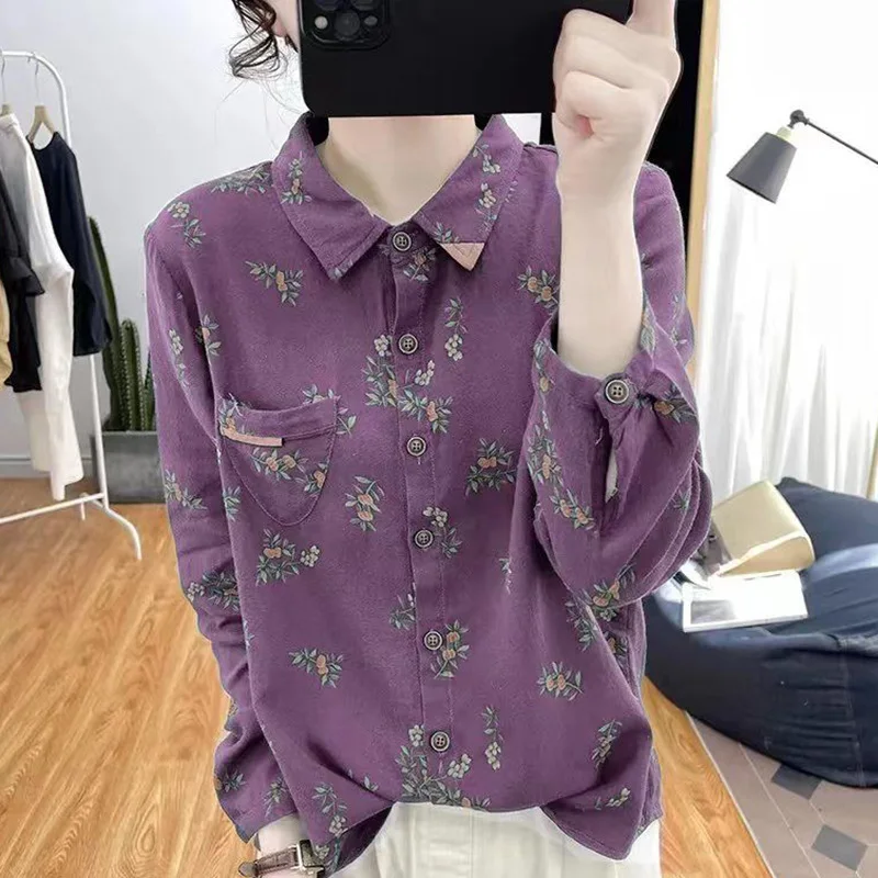 Top Trends: Fashion Lapel Button Spliced Pockets Loose Printed Shirt Women&#039;s Clothing 2023 Autumn New Casual Tops All-match Commute Blouse Shoppable Styles