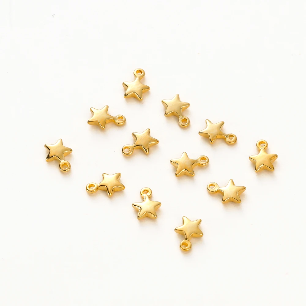 Top Trends: 20pcs / lot 5x7MM Hole 1.0MM 14K 18K Gold Color Plated Brass Small Star Charms High Quality Pentant For Diy Jewelry Accessories Shoppable Styles