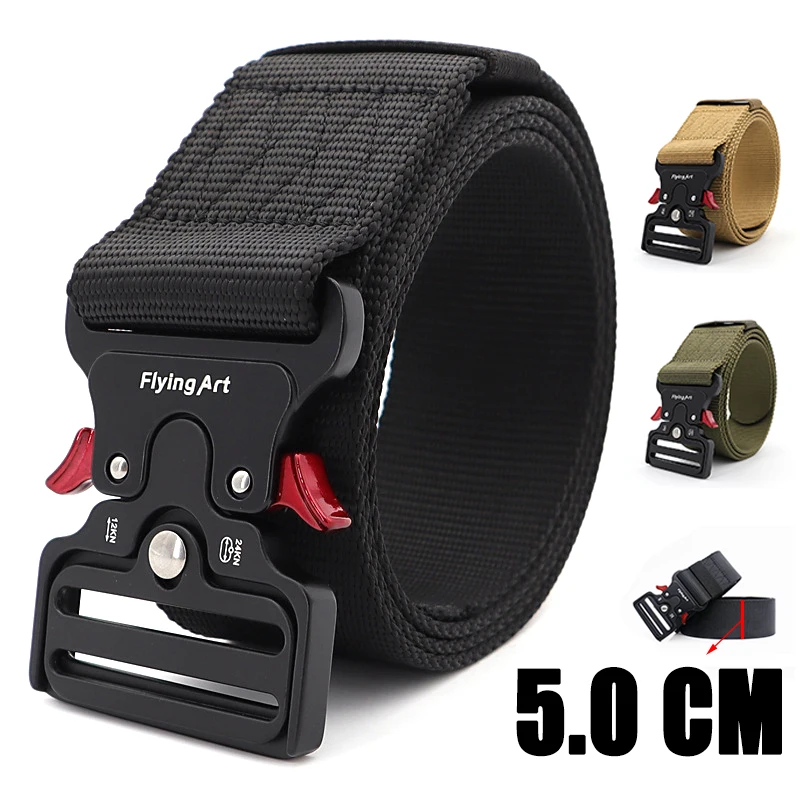 Top Trends: 5.0 CM Wide Belt For Men Large Size 125 135 145 155 165cm Army Tactical Military Nylon Waist Belts Quick Release Magnetic Buckle Shoppable Styles