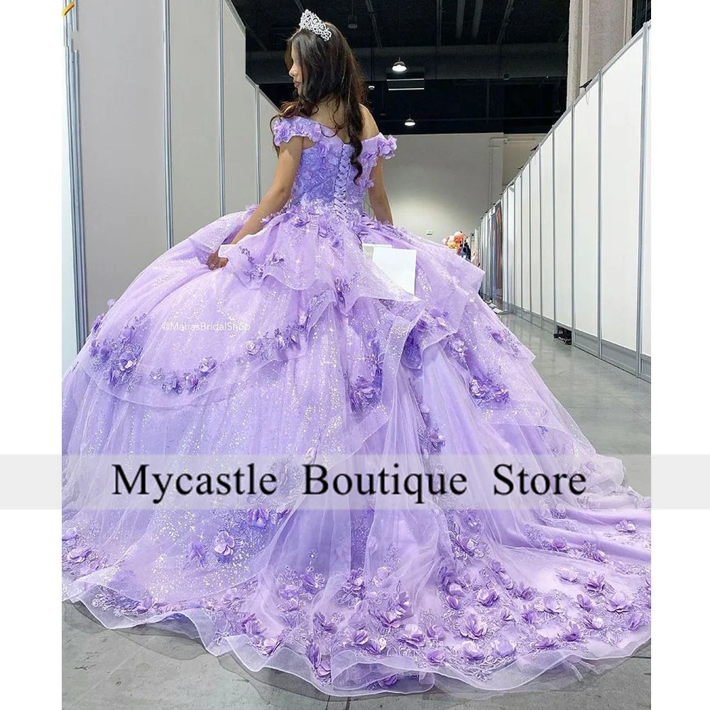 Top Trends: Princess Lilac Off Shoulder Ball Gown Quinceanera Dresses 2023 Beaded 3D Flowers Ruffles Sweet 16 Dress Birthday Gowns Lace-up Shoppable Styles - Image 2