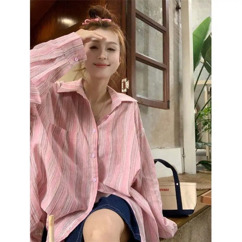 Top Trends: Design Sense Niche Retro Loose Shirt Sun Protection Cardigan Shirt Female Summer Day Striped Long-sleeved Top Coat Shoppable Styles