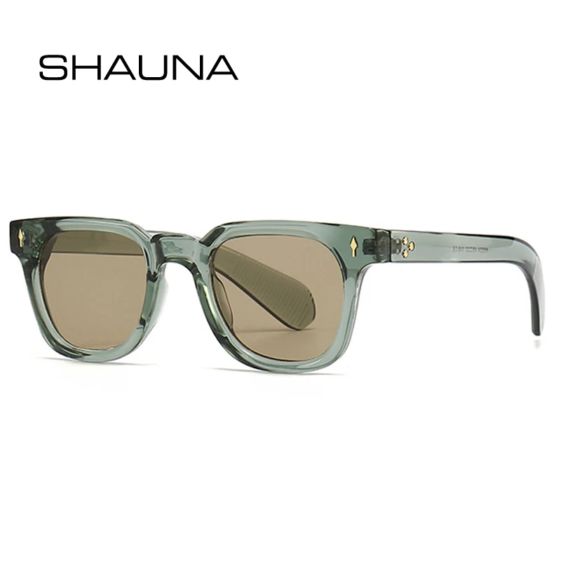 Top Trends: SHAUNA Retro Square Men Rivets Sunglasses Shades UV400 Fashion Women Green Sun Glasses Shoppable Styles