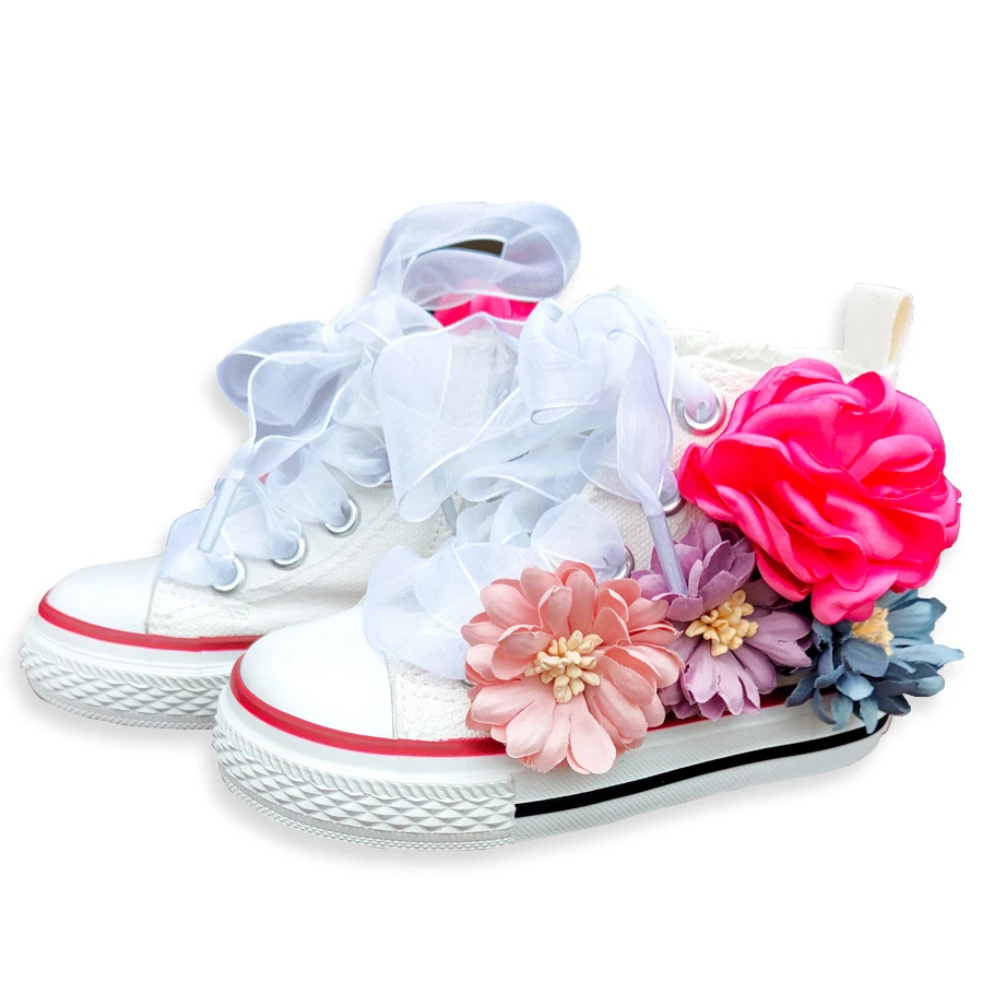 Top Trends: Four Season 1-6T Children DIY Flowers Vulcanized Shoes 6-12M Baby Girls Hand-Made Designer Floral Canvas Shoes For Kids Shoppable Styles