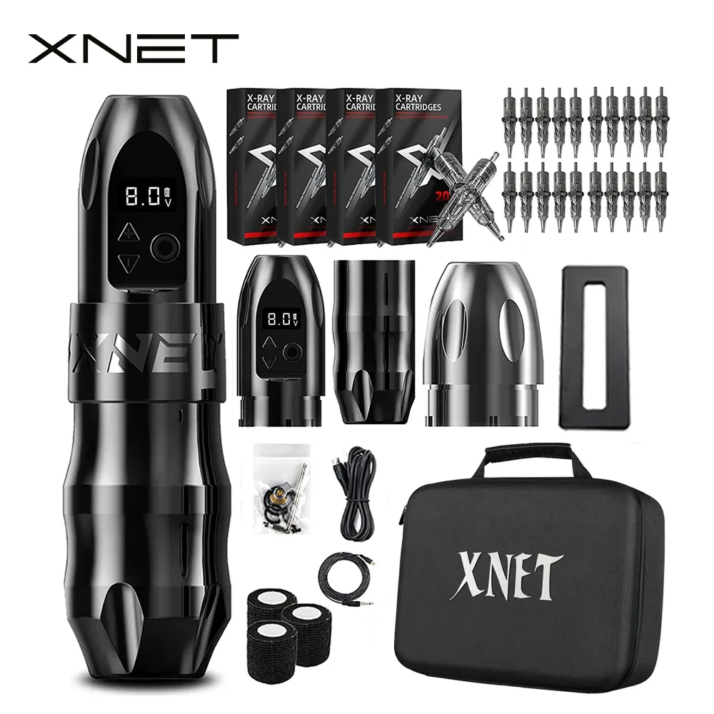 Top Trends: Xnet Titan Wireless Tattoo Machine Pen Kit Coreless Motor With Extra 38mm Grip 2400mAh Battery 80pcs Mixed Cartridge Needles Shoppable Styles