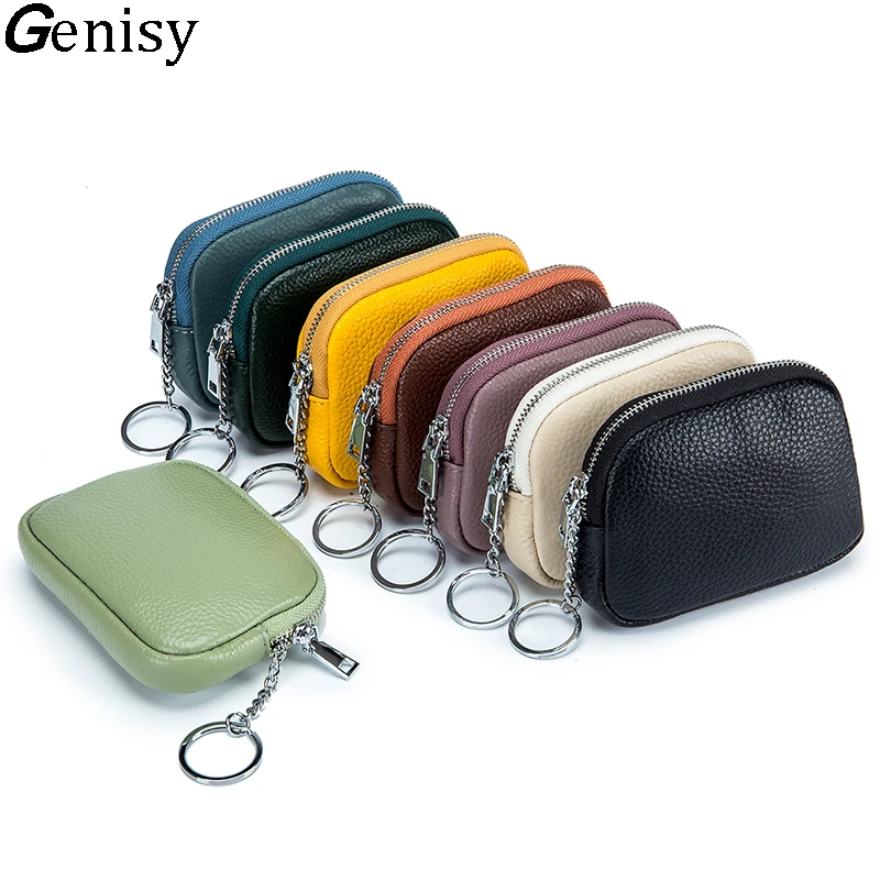 Top Trends: Fashion Soft Genuine Leather Coin Purse Mini Small Women Wallet Zipper Keychain Clutch Bag Cute Children&#039;s Key Holders Handbags Shoppable Styles