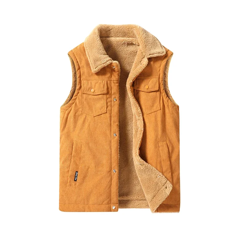 Top Trends: Covrlge Autumn And Winter Lambswool Waistcoat Men's Warm Sleeveless Jacket Lapel Padded Outwear Vest Thickened Sports Waistcoat Shoppable Styles - Image 5