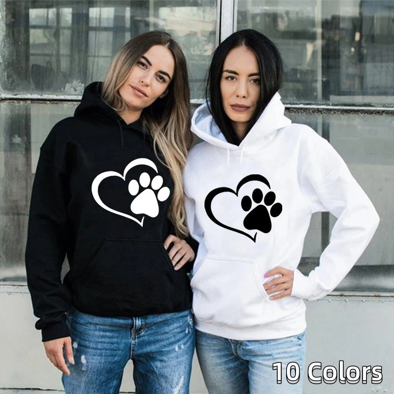 Top Trends: New Cute Dog Paw And Heart Shape Print Hoodies Women Casual Long Sleeve Hoodies Autumn Winter Pullovers Plus Size Shoppable Styles