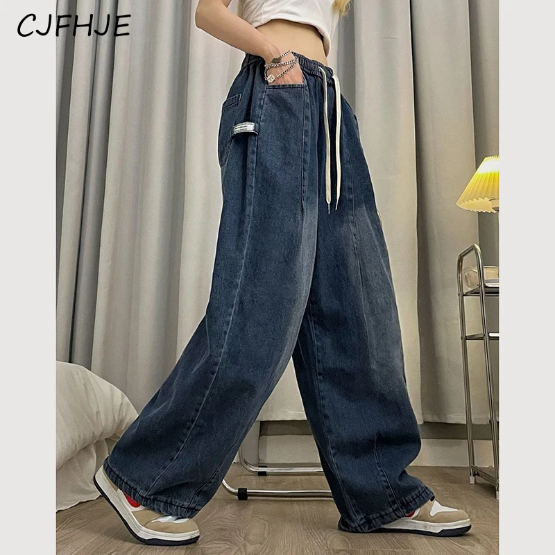 Top Trends: CJFHJE Vintage Drawstring Cargo Jeans Women Fashion Loose Denim Wide Leg Pants High Waist All Match Trousers Female Streetwear Shoppable Styles