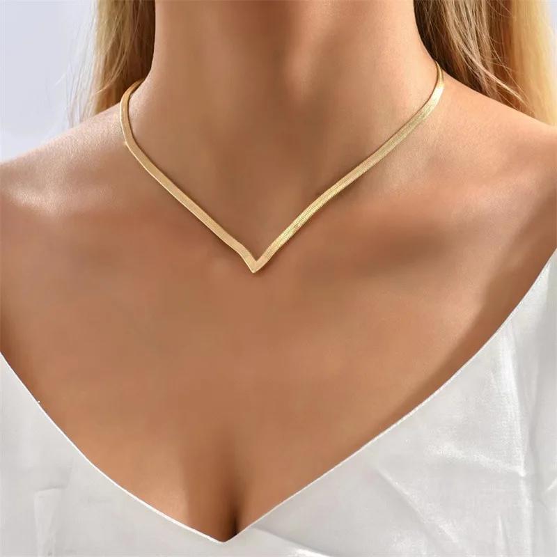 Top Trends: Simple Creative V-shaped Necklace For Women Flat Snake Chain Choker Fashion Blade Chains Neck Accessories Jewelry Gift Shoppable Styles