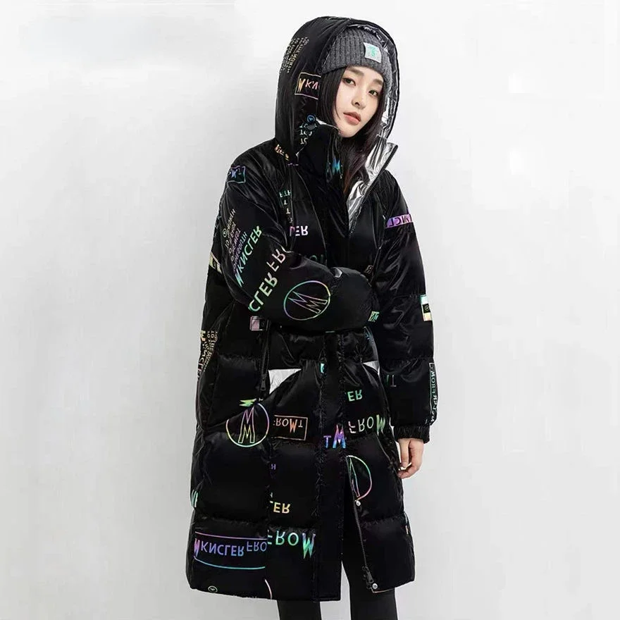 Top Trends: Glossy Parka Winter Warmth Women Mid-length Padded Jacket Top Wholesale Snow Coat Plus Size Loose Korean Fashion Shoppable Styles