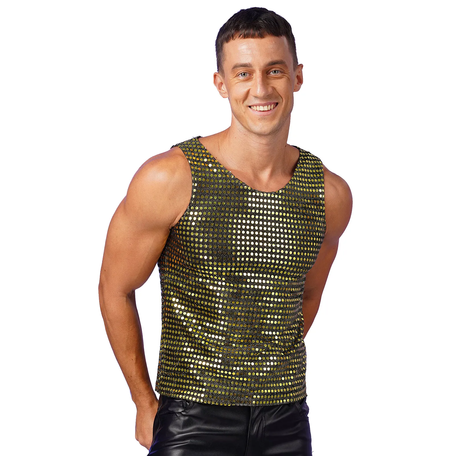 Top Trends: 2023 New Mens T-shirts Shiny Sequins Sleeveless Loose Tank Tops Fashion Christmas Performance Clothing Nightclub Party Waistcoat Shoppable Styles - Image 5