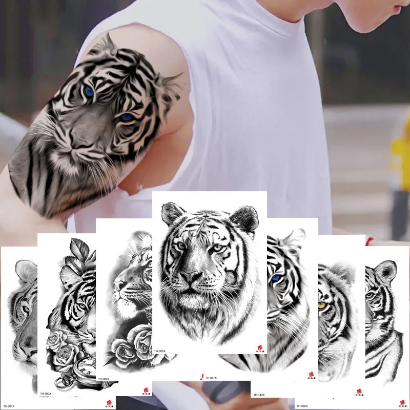 Top Trends: Waterproof Temporary Tattoo Sticker Lion King Clock Tiger Pattern Fake Tatto Black Body Art For Women Men Tattoo Sticker Shoppable Styles