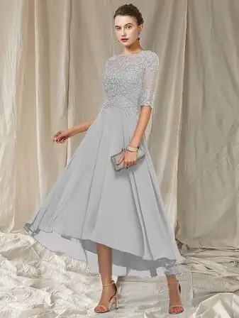 Top Trends: Elegant A-Line Mother Of The Bride Dress Jewel Neck Asymmetrical Ankle Length Chiffon Lace Half Sleeve With Pleats Appliques Shoppable Styles - Image 5