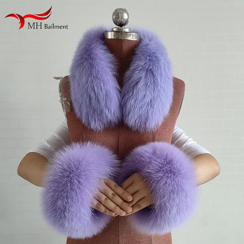 Top Trends: 2023 New Fox Fur Square Collars Real Fur Cuffs Sets Women Winter Thick Warm Fashion Scarves Cuff Match Overcoats Accessory Shoppable Styles