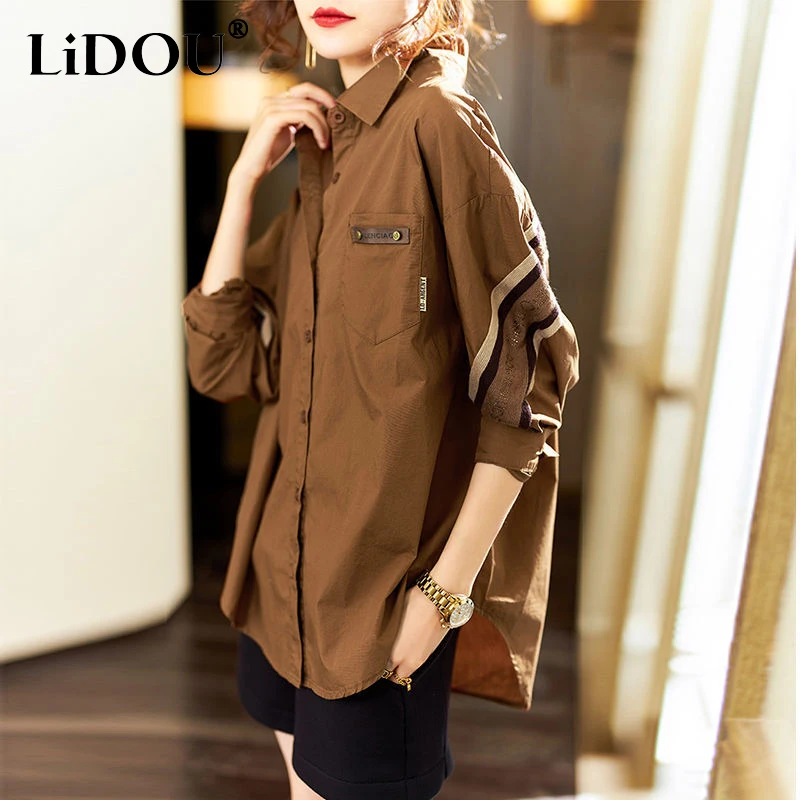 Top Trends: 2023 Spring Autumn New Turn-down Collar Long Sleeve Button Shirt Women Cotton Mid-length Elegant Loose Casual All-match Cardigan Shoppable Styles