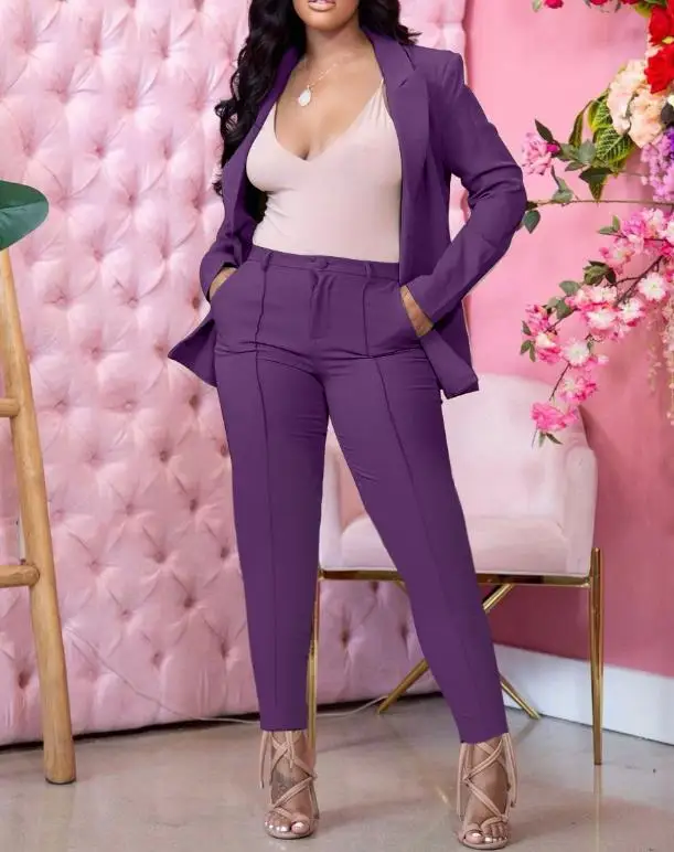 Top Trends: Women Outfit 2023 Solid Color Blazers Suit Collar Large Lapel Stretched Lady Office High Waist Pencil Pants Two Piece Sets Shoppable Styles