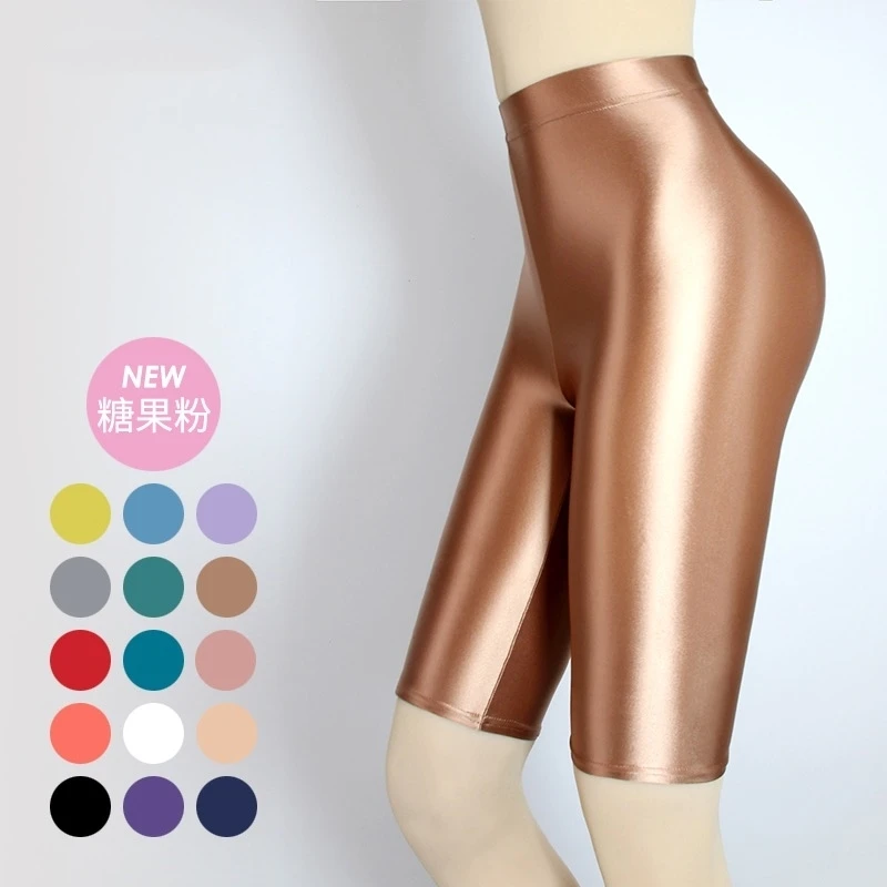 Top Trends: Summer Spring Glossy Satin Sexy Women Shorts Casual Plus Size High Waist Tight Knee-Length Leggings Bottoms Shoppable Styles