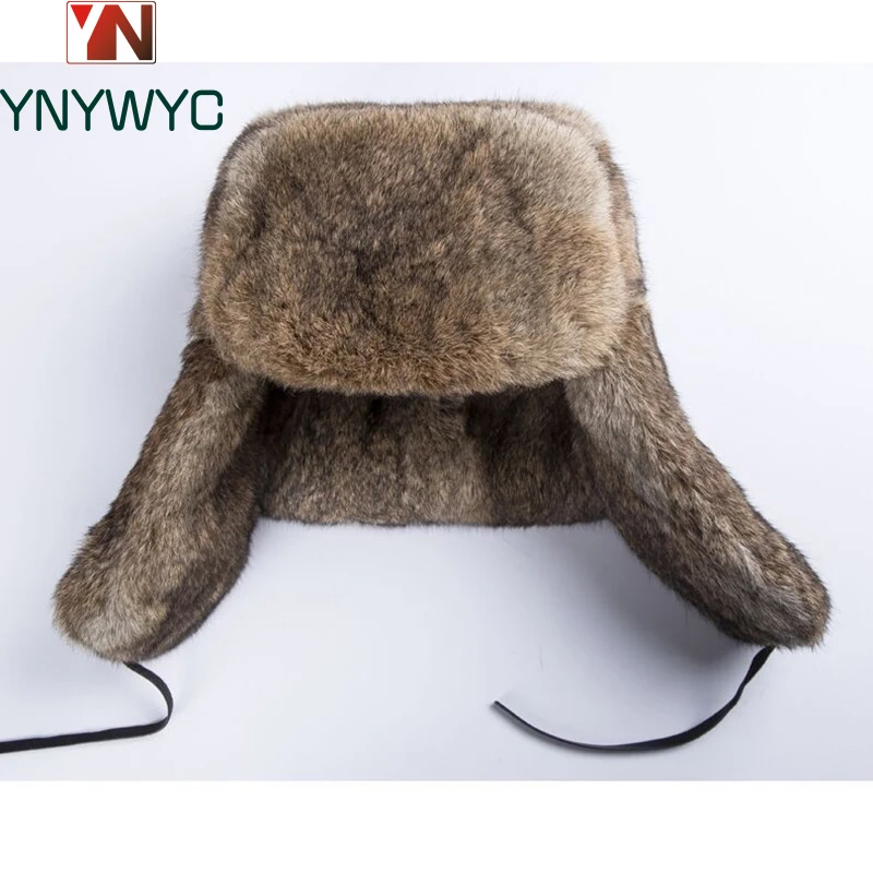 Top Trends: Fashion Thick Warm Bomber Hat Men Real Rabbit Fur Earflap Trapper Russian Cap Male Plus Size Winter Hats For Men Ski Russian Hat Shoppable Styles