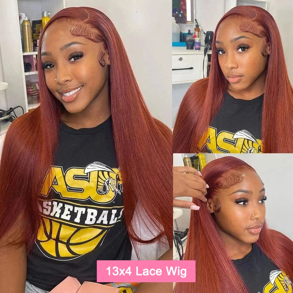 Top Trends: Reddish Brown Straight Lace Front Wigs Human Hair Pre Plucked 13x4 Lace Frontal Wig Dark Red Brown 4x4 Closure Human Hair Wig Shoppable Styles - Image 4