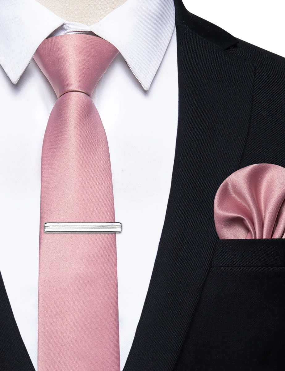 Top Trends: Pink Black White Solid Silk Men's Ties Pocket Square Clip Set Luxury Skinny Neckties For Man Accessories Wedding Party Free Ship Shoppable Styles