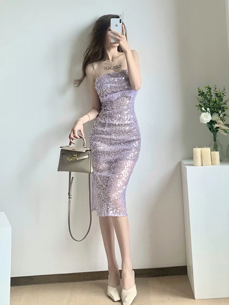 Top Trends: New Sequined Prom Dresses Women Sexy Slim Pleated Strapless Long Dress Party Evening Ladies 2022 Shoppable Styles