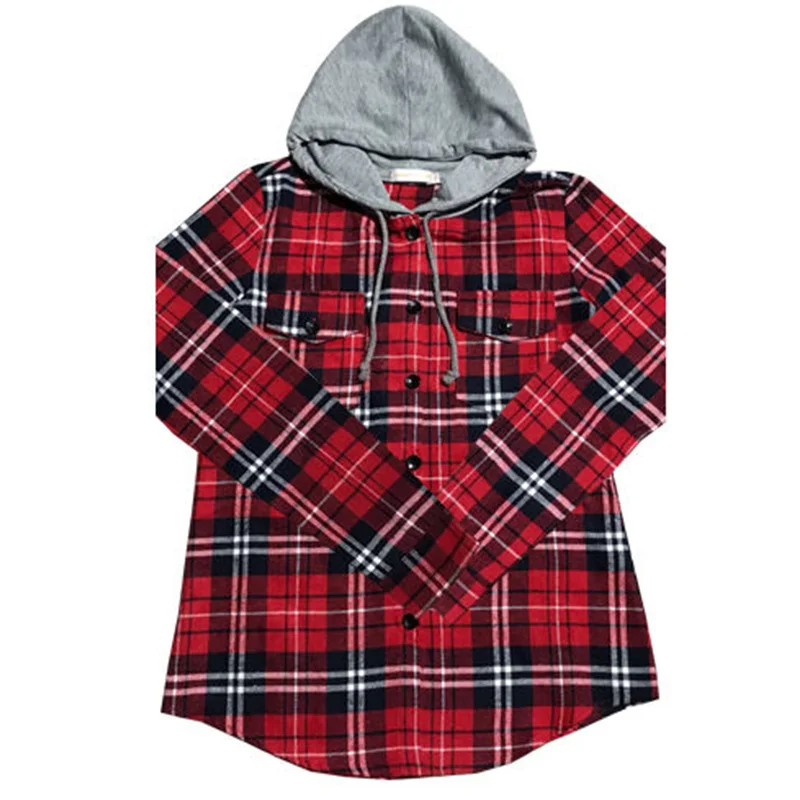 Top Trends: Women Casual Plaid Shirt Hooded Long Sleeve Loose Single-breasted Shirt Tops Woman Harajuku Checkered Blouse Oversized Clothes Shoppable Styles