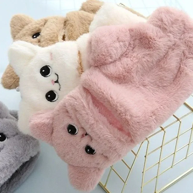 Top Trends: 5 Styles Women Cartoon Bear Cat Rabbit Gloves Fur Glove Winter Women Animal Ear Fold Plush Glove Fingerless Thicken Warm Mitten Shoppable Styles - Image 2