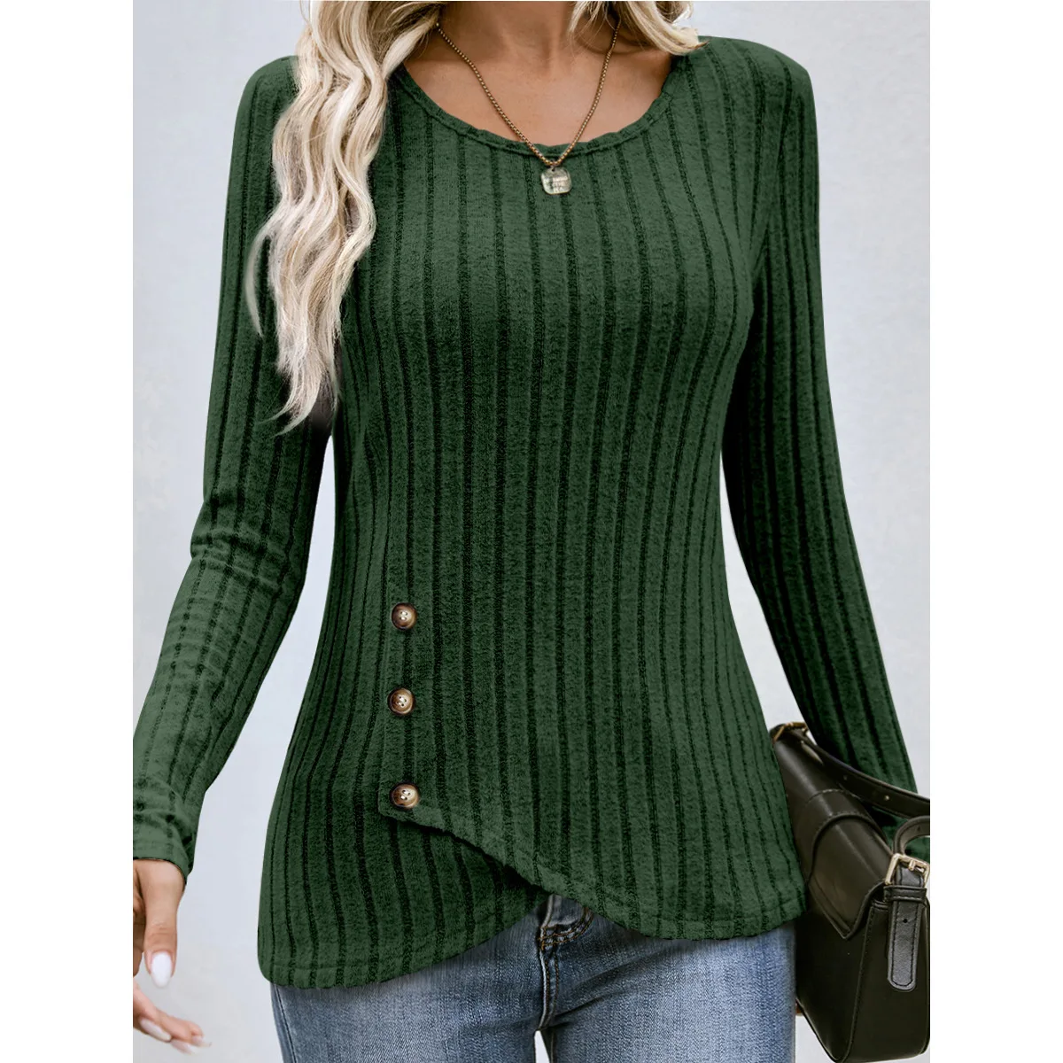 Top Trends: 2023 Women's Autumn New Fashion Casual Solid Color Waist Round Neck Comfortable And Versatile Tight Long Sleeve Top Shoppable Styles - Image 4