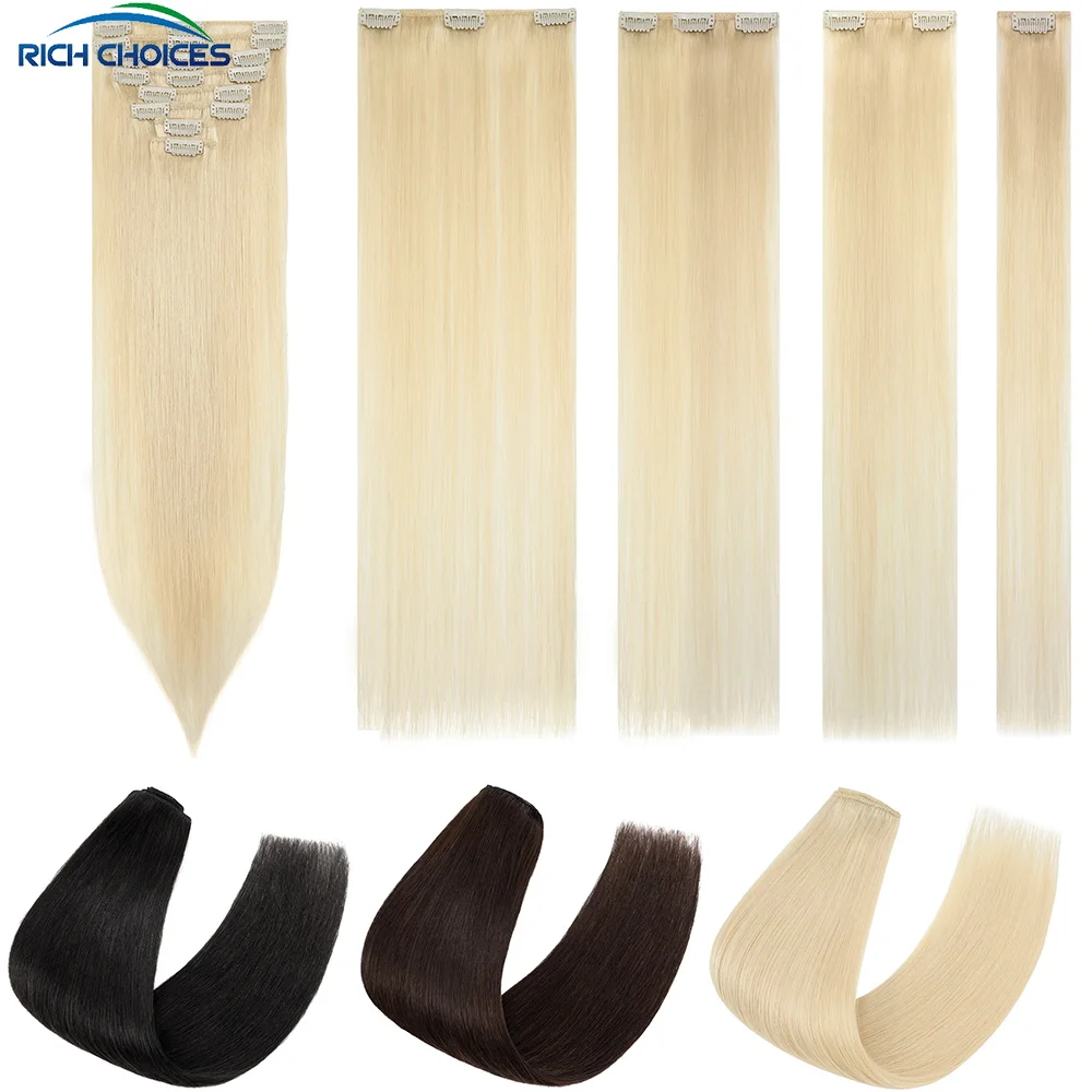 Top Trends: Rich Choices Straight Clip In Hair Extensions 100% Human Hair Thick Full Head 8pcs Clip In Natural Hair Brown Blonde 10-24 Inch Shoppable Styles