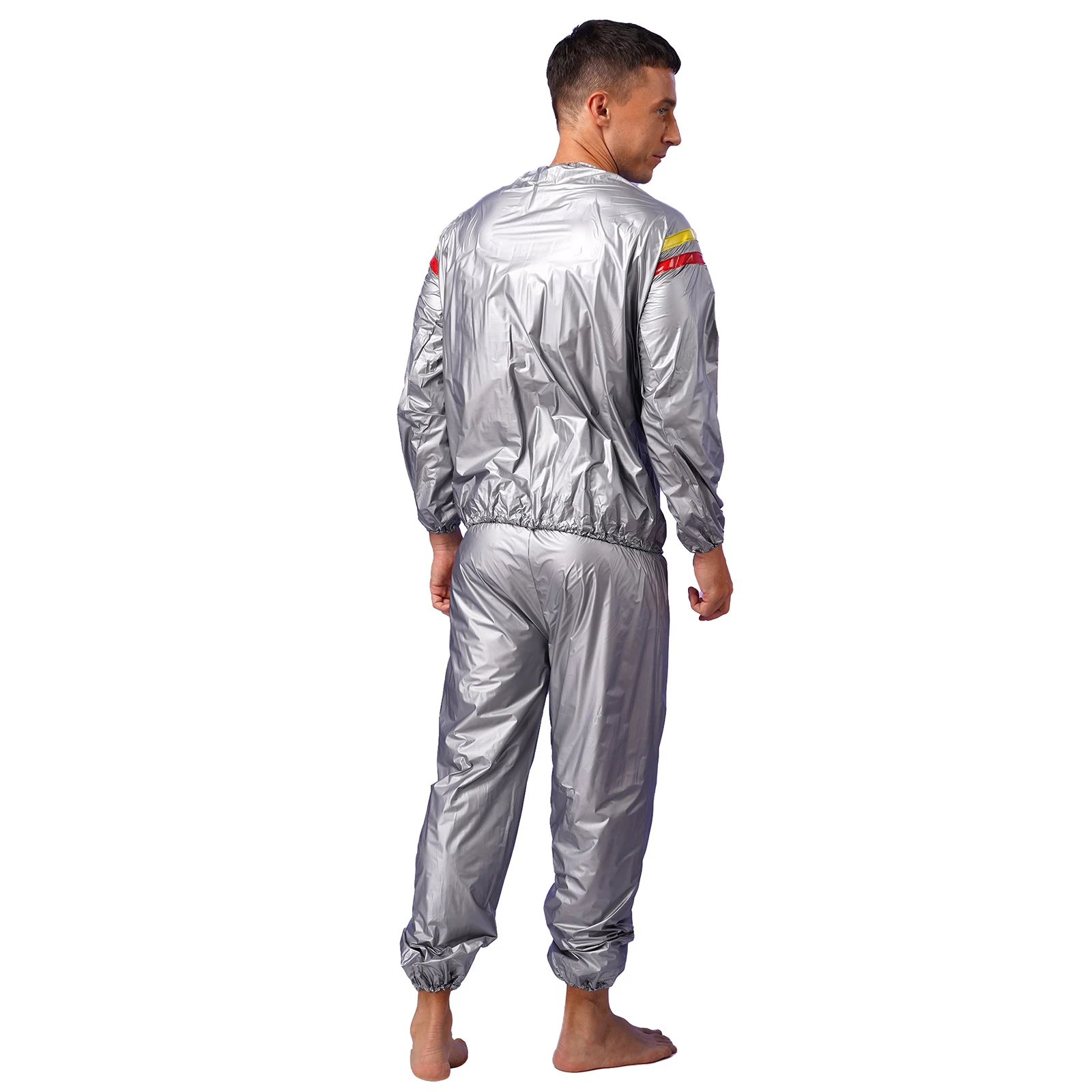 Top Trends: Mens Womens Weight Loss PVC Sauna Suit Fitness Gym Workout Outfits Contrast Color Stripe Long Sleeve Top With Pants Shoppable Styles - Image 3