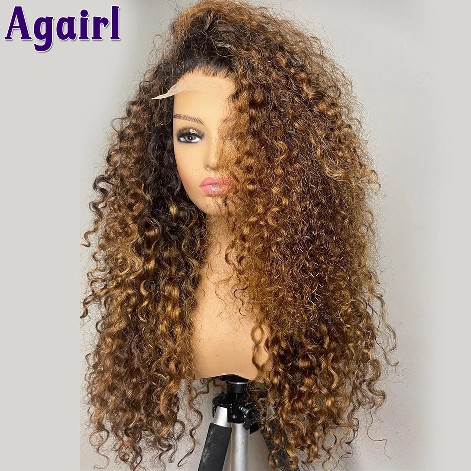 Top Trends: Highlight Honey Brown With Black Root Water Wave Human Hair 13X4 13X6 Lace Front Wig Peruvian Ombre Brown Deep Curly Closure Wig Shoppable Styles