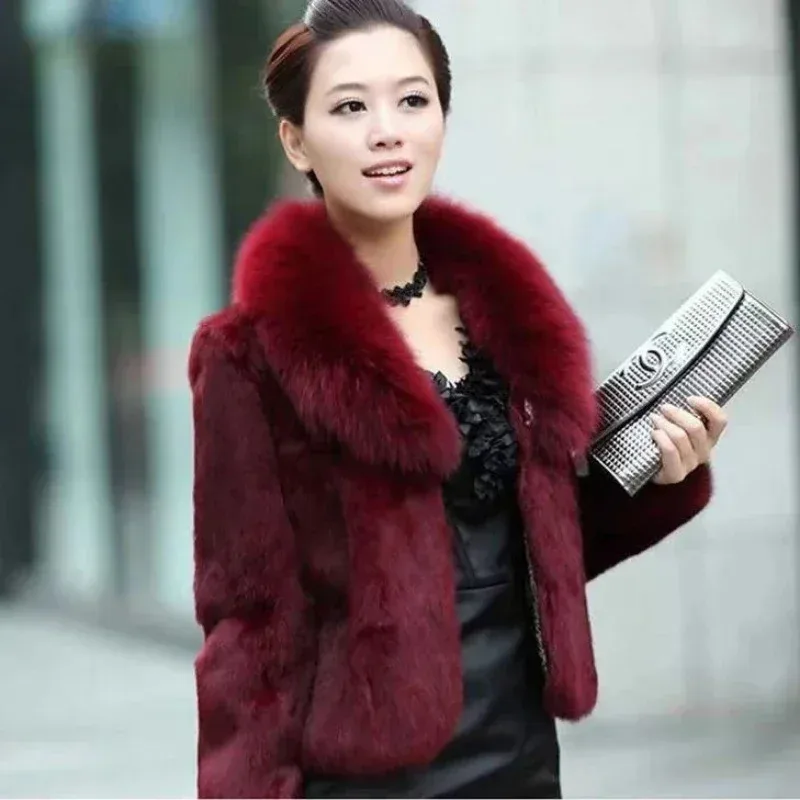 Top Trends: Red Black Raccoon Fur Collar Imitation Fur Pu Fur Short Slim Fit Coat Sheep Skin Leather Jacket Women 2023 Indie Coat Jackets Shoppable Styles - Image 2