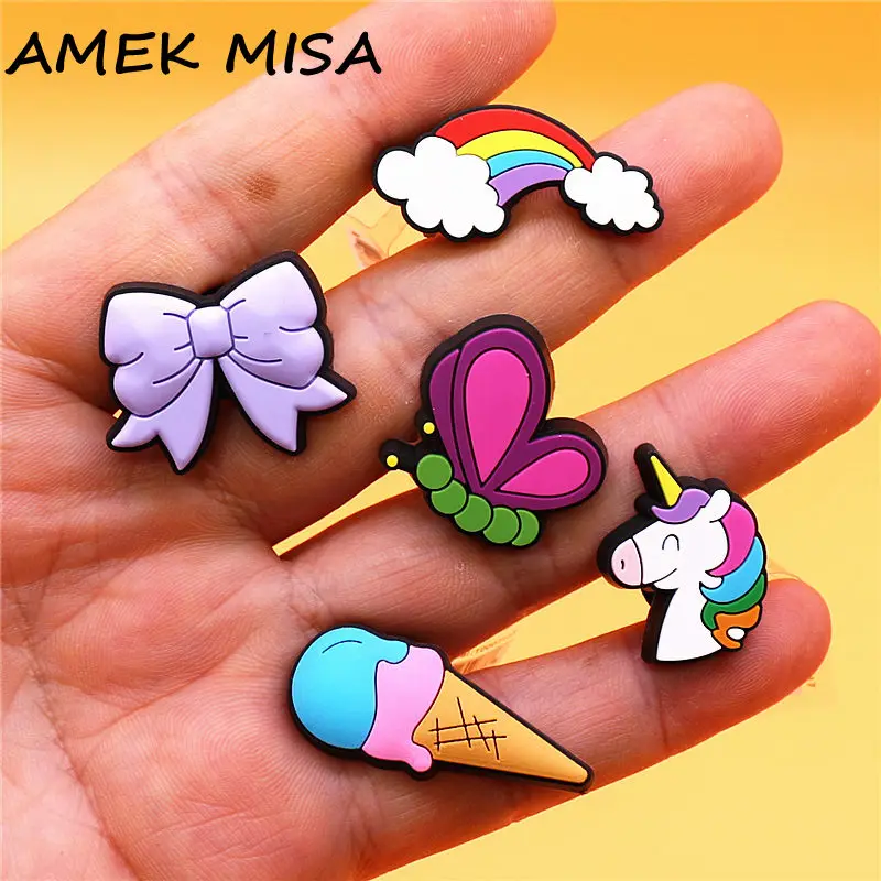 Top Trends: Original 1pcs Rainbow Unicorn PVC Shoe Charms Decorations Pins Butterfly Ice Cream Designer Shoes Buckle Accessories Shoppable Styles