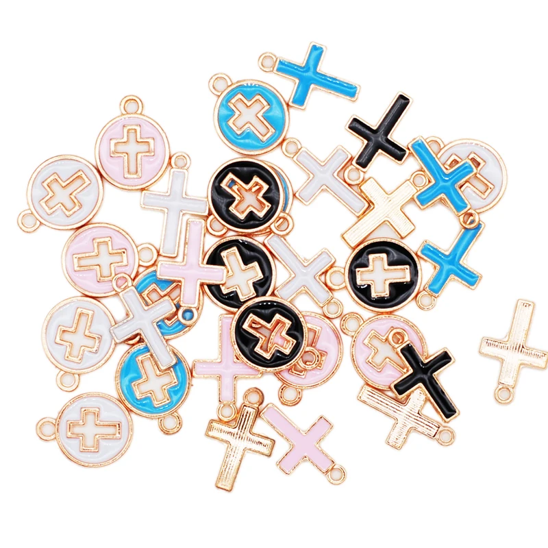 Top Trends: 30pcs / lot Candy Color Cross Oil Drop Charms DIY Bracelet Necklace Making Pendant For DIY Handmade Jewelry Shoppable Styles