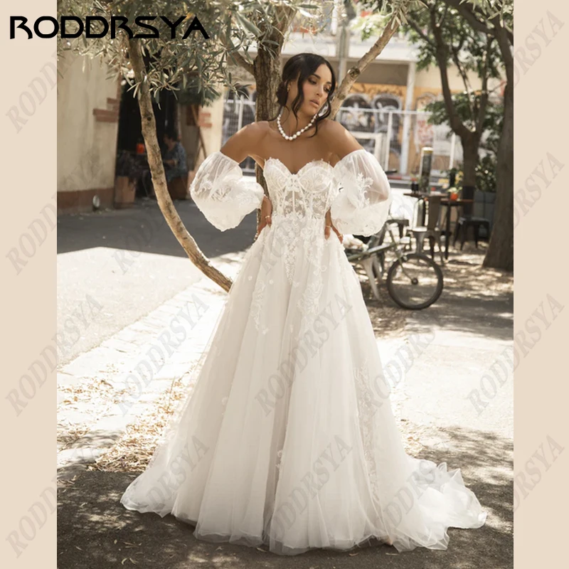 Top Trends: RODDRSYA Strapless A-Line Wedding Dresses For Women Removable Puff Sleeve Tulle Robe De Soirée Backless Sleeveless Bride Party Shoppable Styles