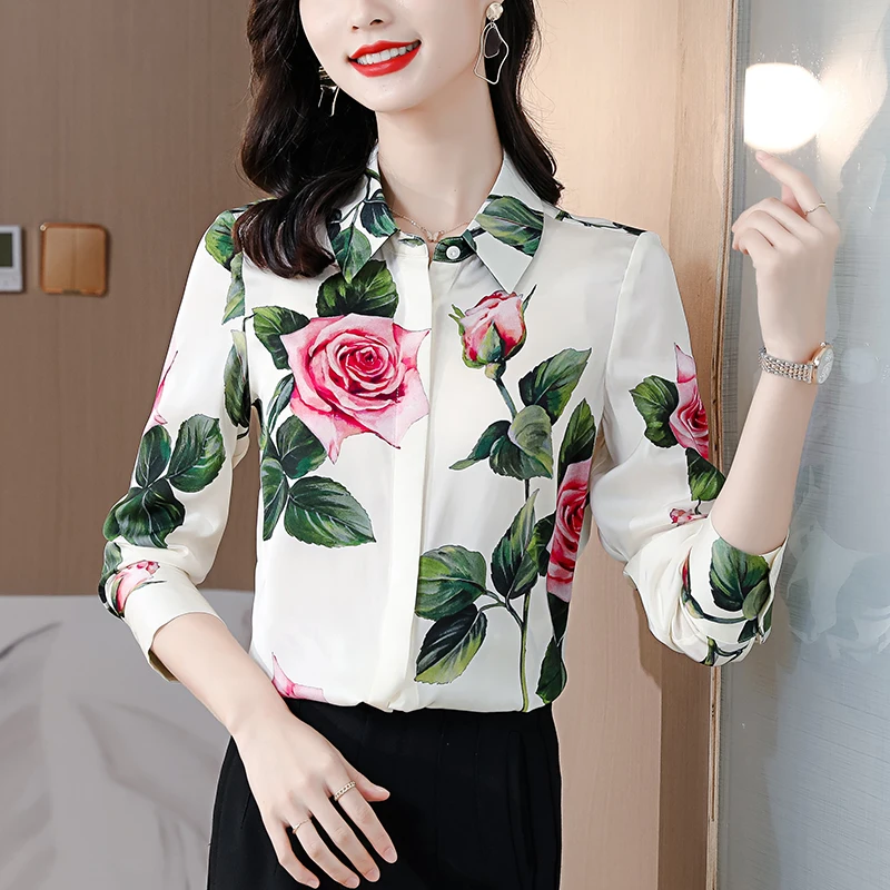 Top Trends: Vintage Printed Lapel Button Loose Florall Shirt Women's Clothing 2023 Spring New Casual Tops All-match Office Lady Blouse Shoppable Styles - Image 3