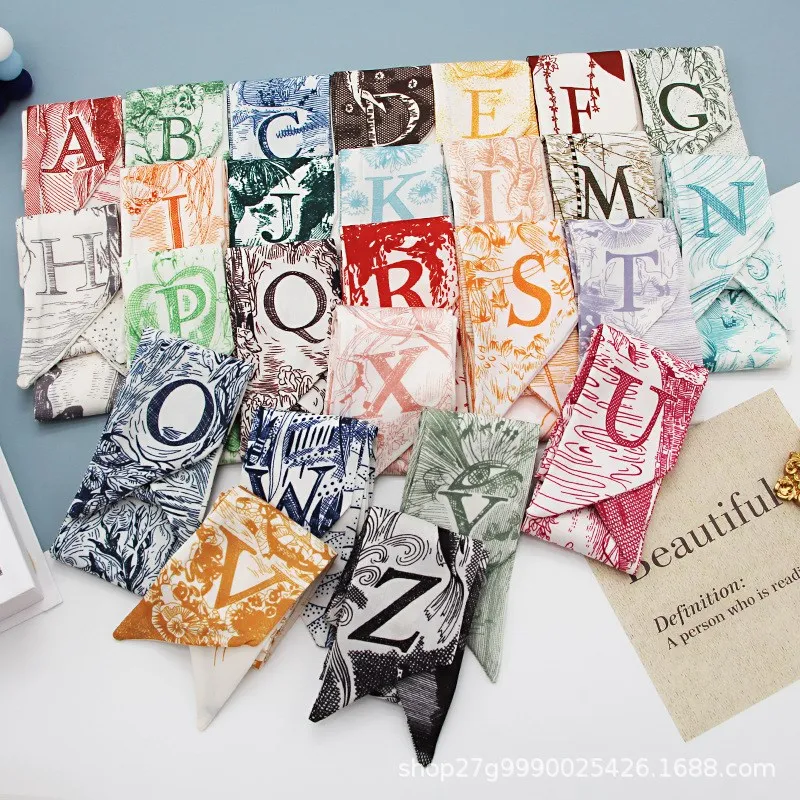 Top Trends: Long All-Match Silk Scarf Hair Band Bow 26 Letters Floral Ribbon Tied Bag Hand Gift Silk Scarf Streamers Shoppable Styles