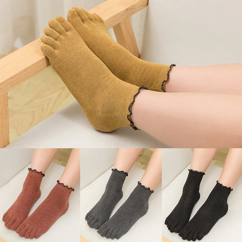 Top Trends: Socks Women Cotton Five Finger Ruffle Solid Color Toe Socks With 5 Toe Short Deodorant Toe Socks With Fingers Soks Woman Sock Shoppable Styles