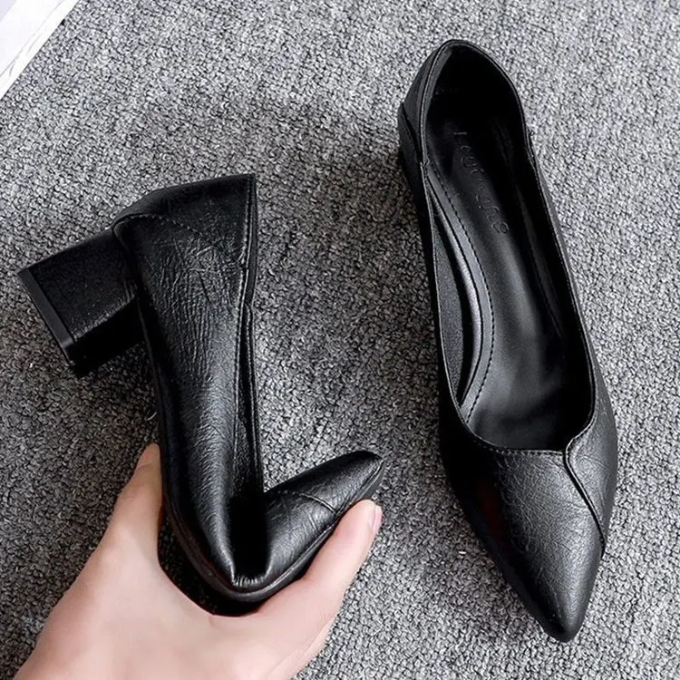 Top Trends: Pumps Women Shoes Shallow Chunky Heeled Pointed Toe Ladies Shoe Platform Soft Leather Slip On Women's Fashion Dress Office 2023 Shoppable Styles