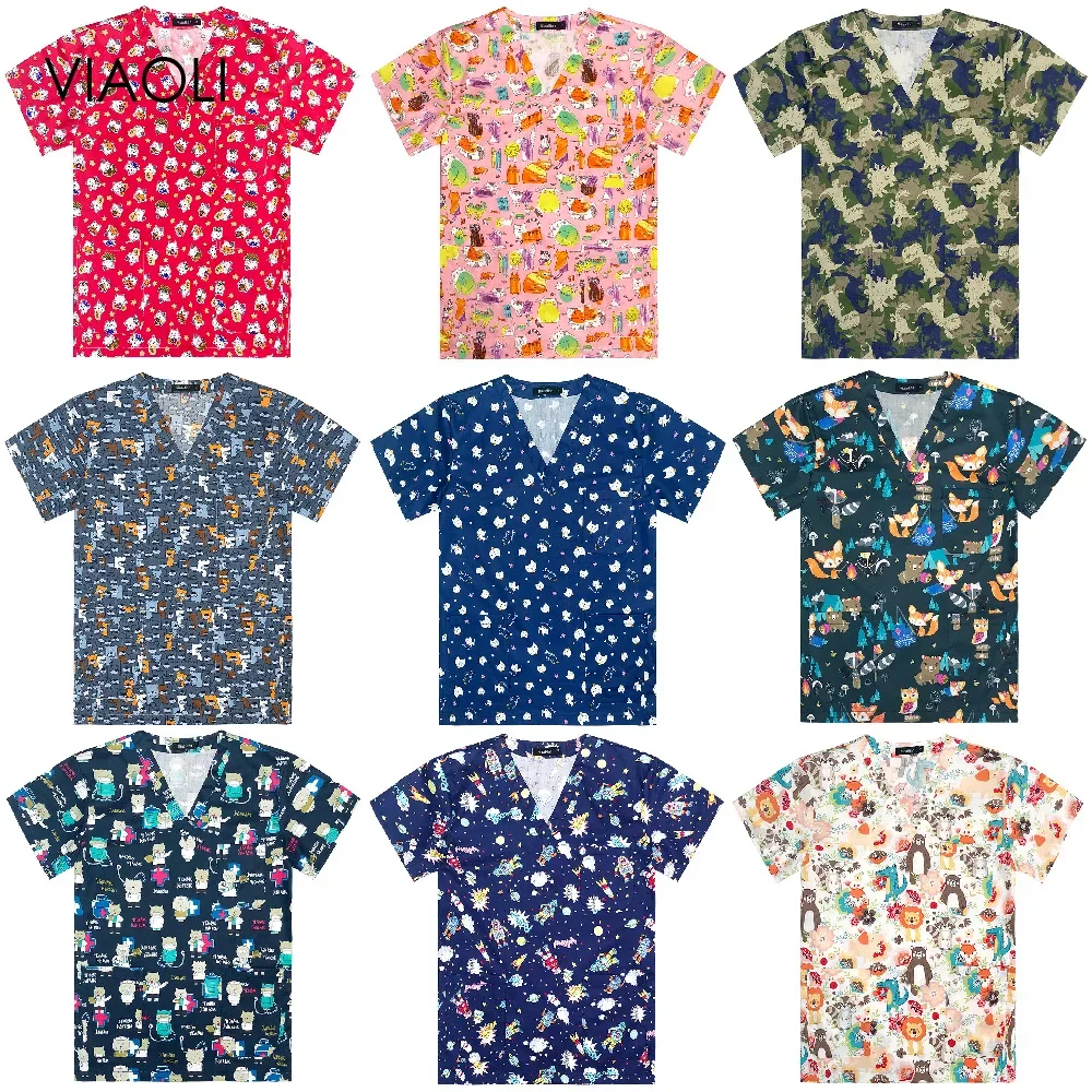 Top Trends: Flower Print Hospital Nursing Surgery Scrubs Tops Women Short Sleeved Dental Clinic Work Uniforms Blouse Doctor Work Clothes Men Shoppable Styles