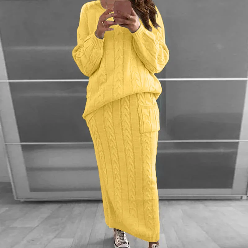 Top Trends: Knit Sweater And Skirt Sets Women Streetwear Autumn / Winter 2023 New Fashion Long Sleeve Pullover Fried Dough Suit For Female Shoppable Styles