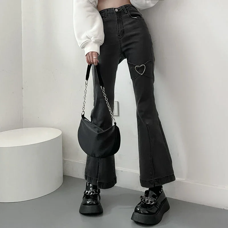 Top Trends: JUYABEI Jeans For Women Vintage Black Denim Flare Pants Streetwear High Waist Slim Mom Trouser Harajuku Y2K Pants Shoppable Styles