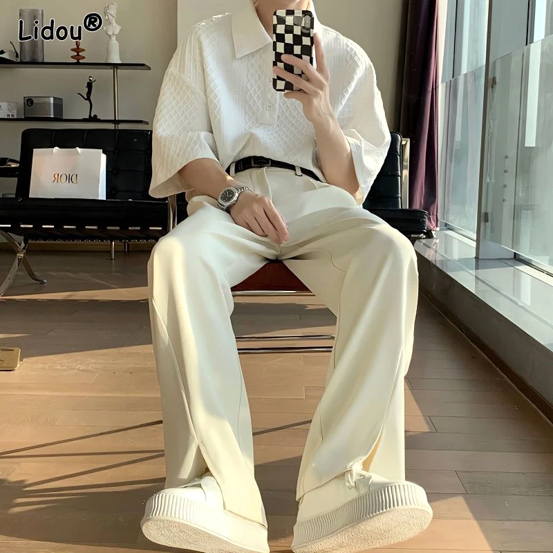 Top Trends: Zipper Korean Fashion Wide Leg Pants Casual Spring Summer Thin Handsome Loose Solid Color Pockets Button Men&#039;s Clothing 2023 Shoppable Styles