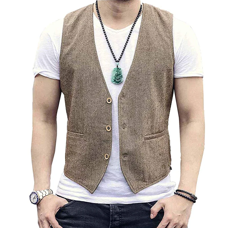 Top Trends: Men&#039;s Suit Vest Herringbone V-Neck Casual Jacket Business Office Work Wear Male Waistcoat Shoppable Styles