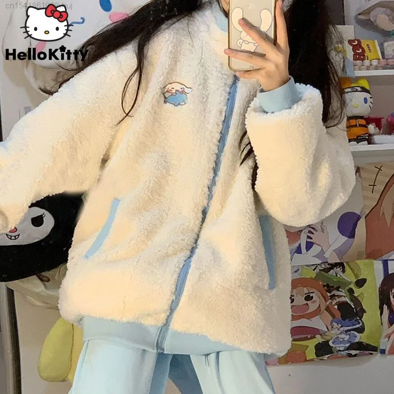 Top Trends: Sanrio Cinnamoroll Plush Zip Up Hoodie Y2k Aesthetic Embroidery Thickened Coat Women College Style Autumn Winter Kawaii Jackey Shoppable Styles