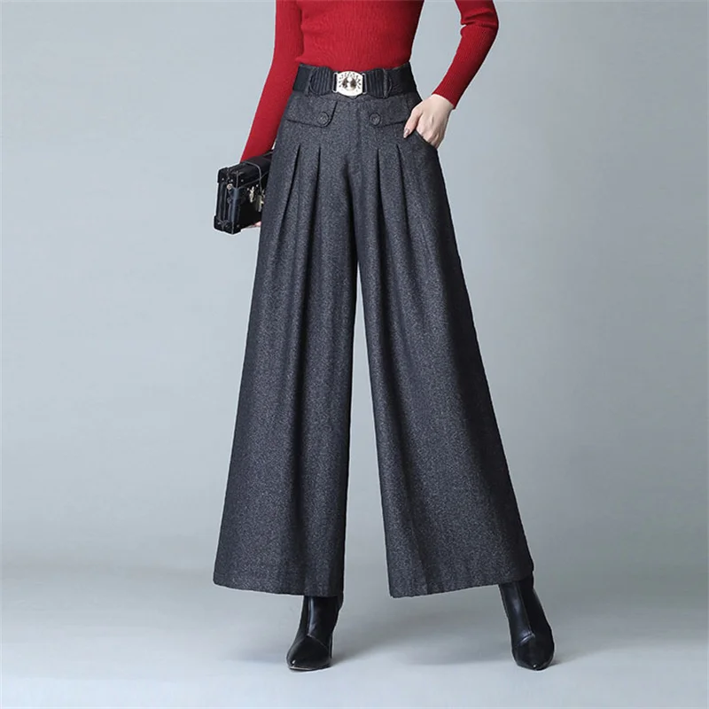 Top Trends: 2023 Fashion Spring Autumn Woolen Wide Leg Pants Trousers Women Pleated Casual Pants Skirt Pants Straight Pants Fat Leg Pants Shoppable Styles - Image 2